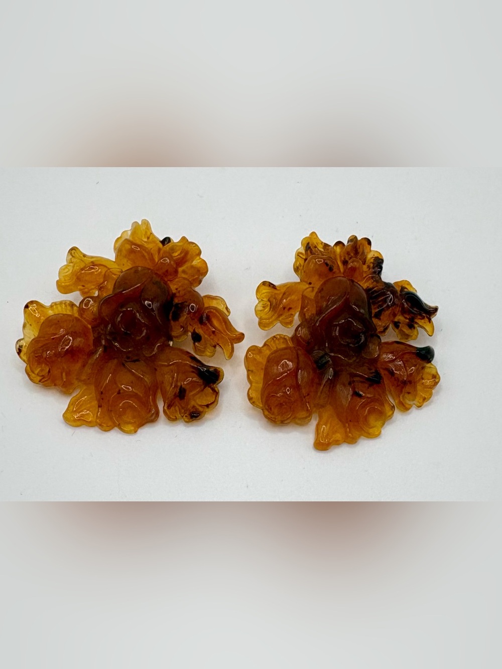 Angela Caputi Florence Tortoiseshell Resin Floral Clip Earrings 2” Italy